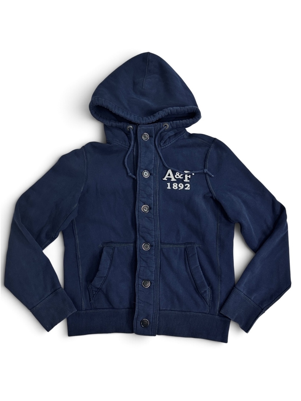 Abercrombie & Fitch Y2K Distressed Hoodie L A&F 1892 Muscle Fit Navy Streetwear